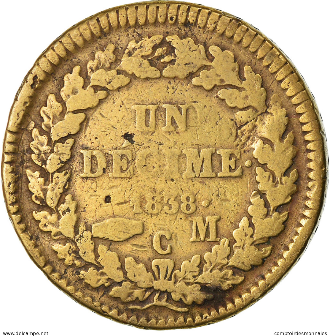 Monnaie, Monaco, Honore V, Decime, 1838, Monaco, Cuivre Jaune, TB, Cuivre - Charles III.