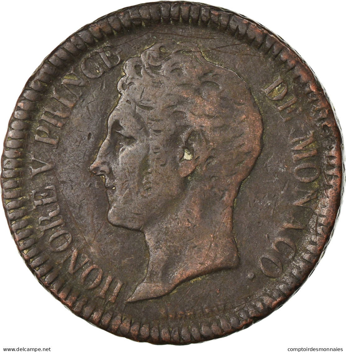 Monnaie, Monaco, Honore V, Decime, 1838, Monaco, TB, Cuivre, Gadoury:105 - Charles III.