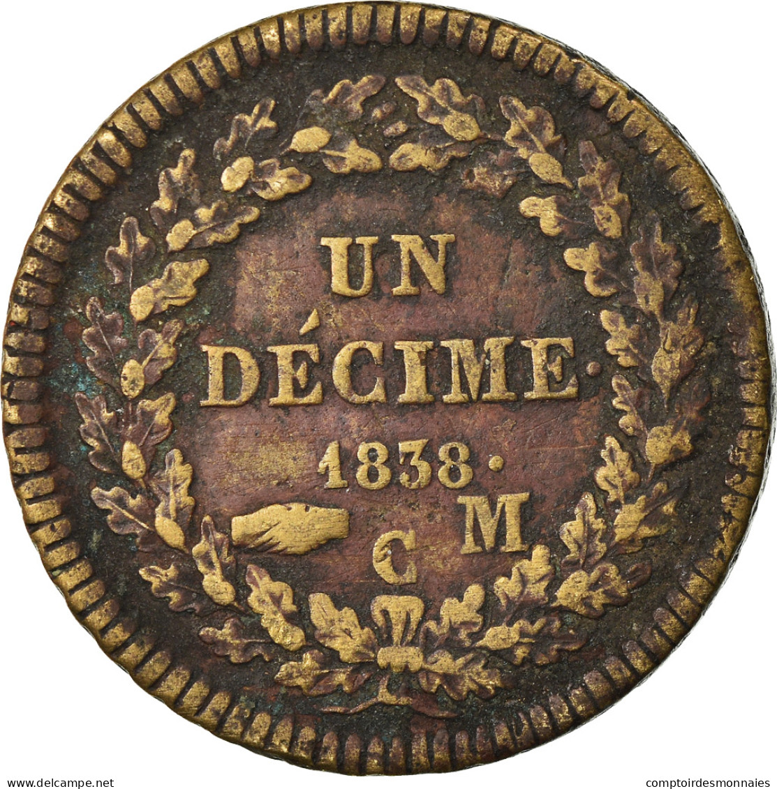 Monnaie, Monaco, Honore V, Decime, 1838, Monaco, Cuivre Jaune, TB+, Cuivre - 1819-1922 Honoré V, Charles III, Albert I