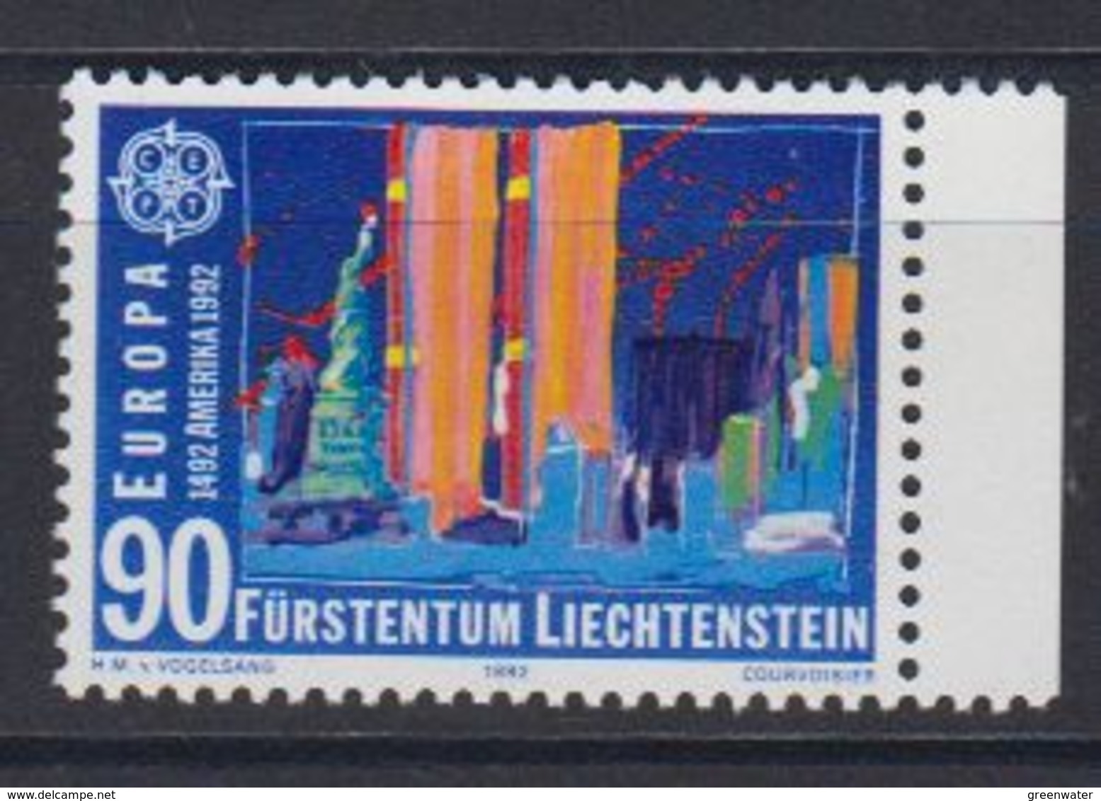 Europa Cept 1992 Liechtenstein 90Rp Value / Neues Amerika  1v ** Mnh (47748F) - 1992