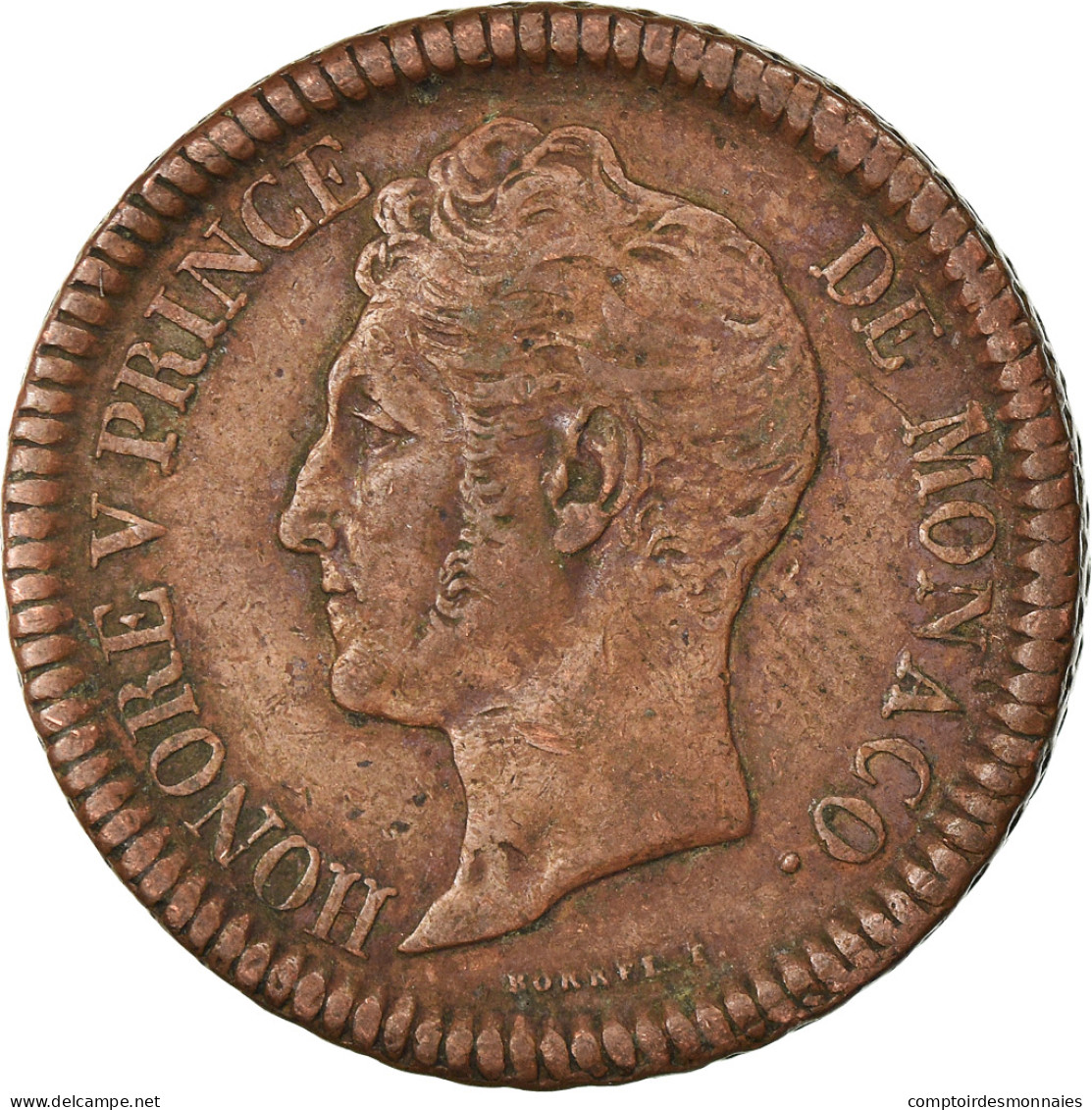 Monnaie, Monaco, Honore V, Decime, 1838, Monaco, TB+, Cuivre, Gadoury:105 - 1819-1922 Onorato V, Carlo III, Alberto I