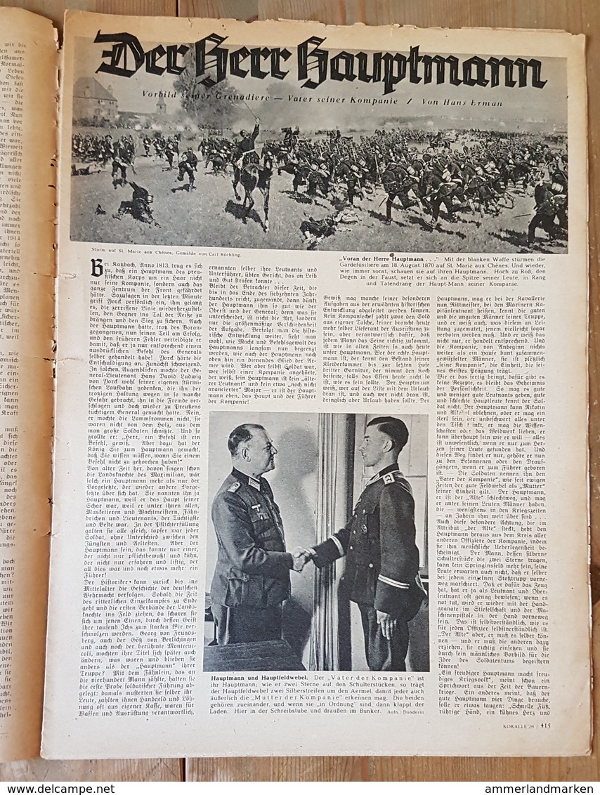 Koralle, Wochenschrift Für Unterhaltung + Wissen, Heft 28, 11. Jahrg. 14.11.1943 Ein Hauptmann Vorbild Seiner Grnadiere - Tedesco