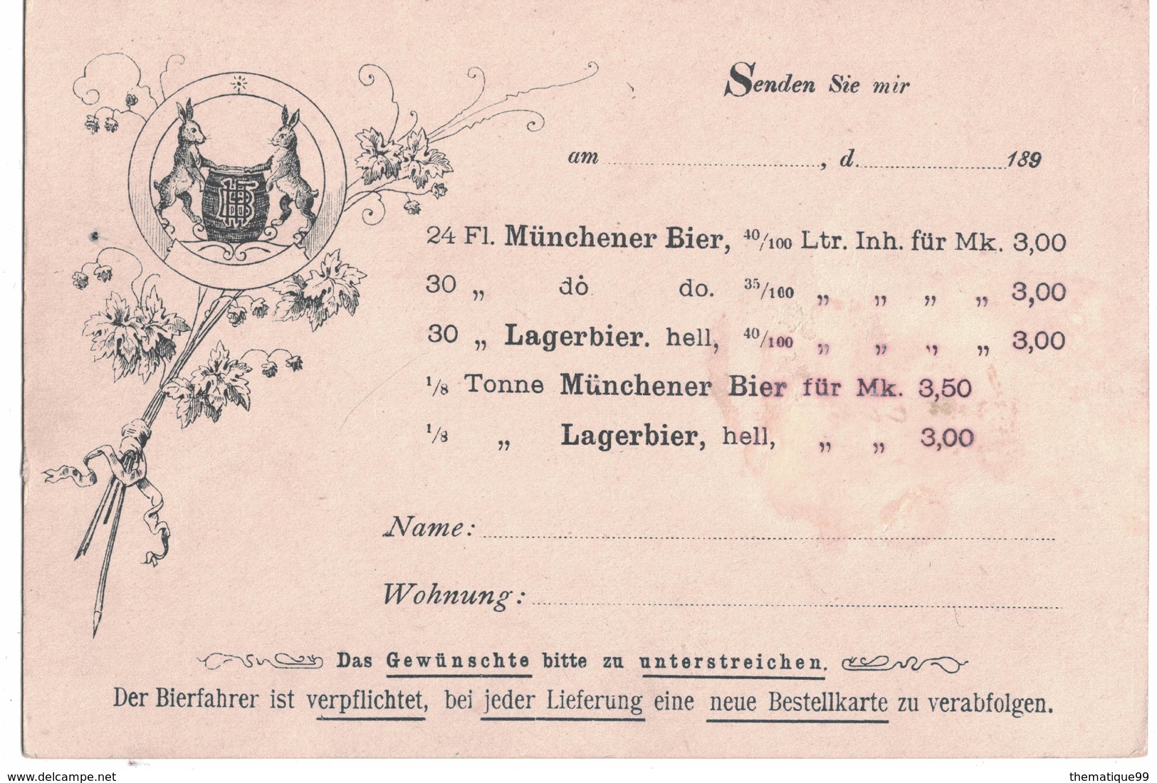 Entier De La Poste Locale Allemande De Berlin (1890) Illustrée Houblon Bière, Lapins - Konijnen