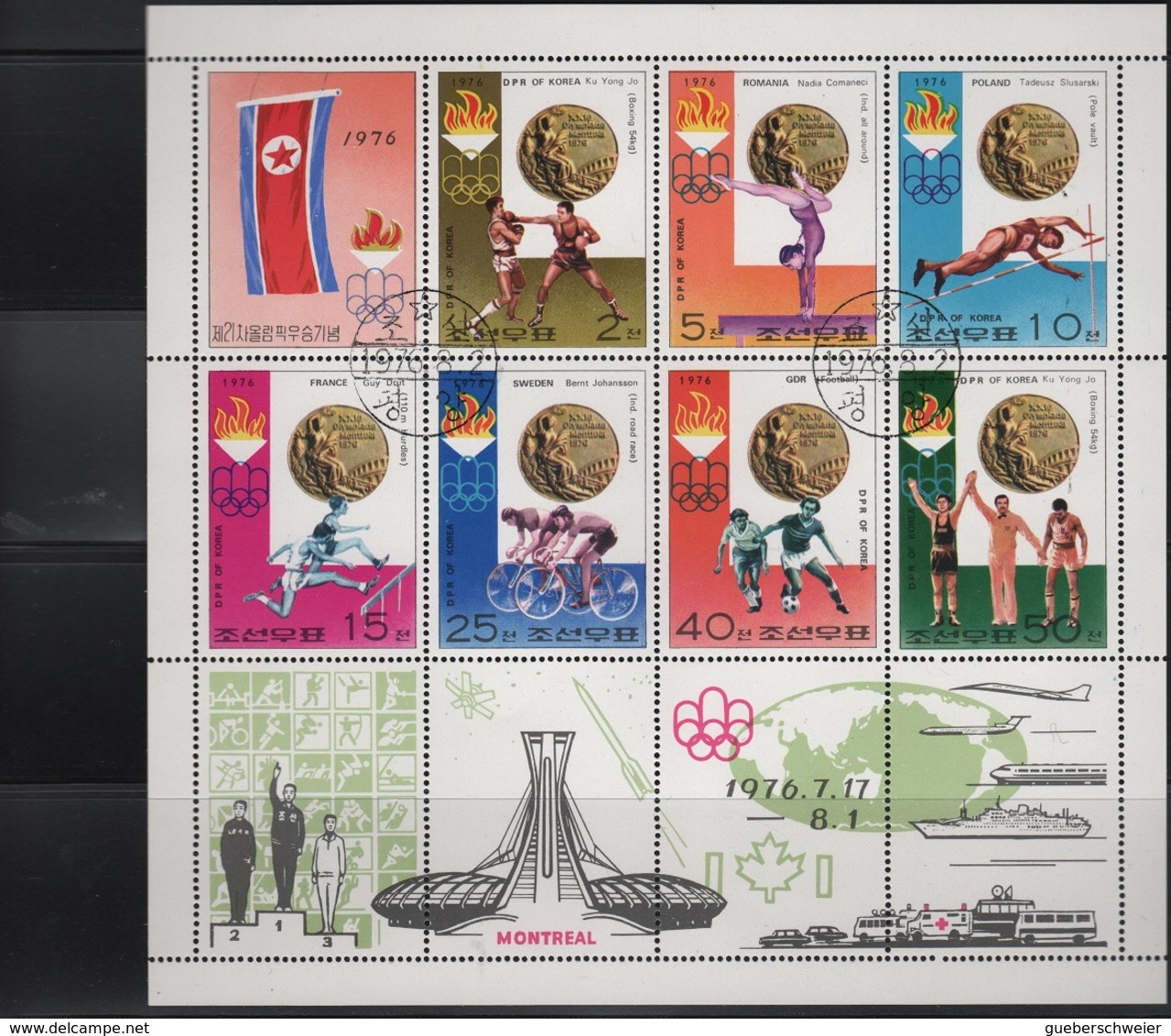 JO76-E/L1 - COREE DU NORD Feuillet De 8 Val. Obl. Jeux Olympiques De Montréal 1976 - Korea (Nord-)