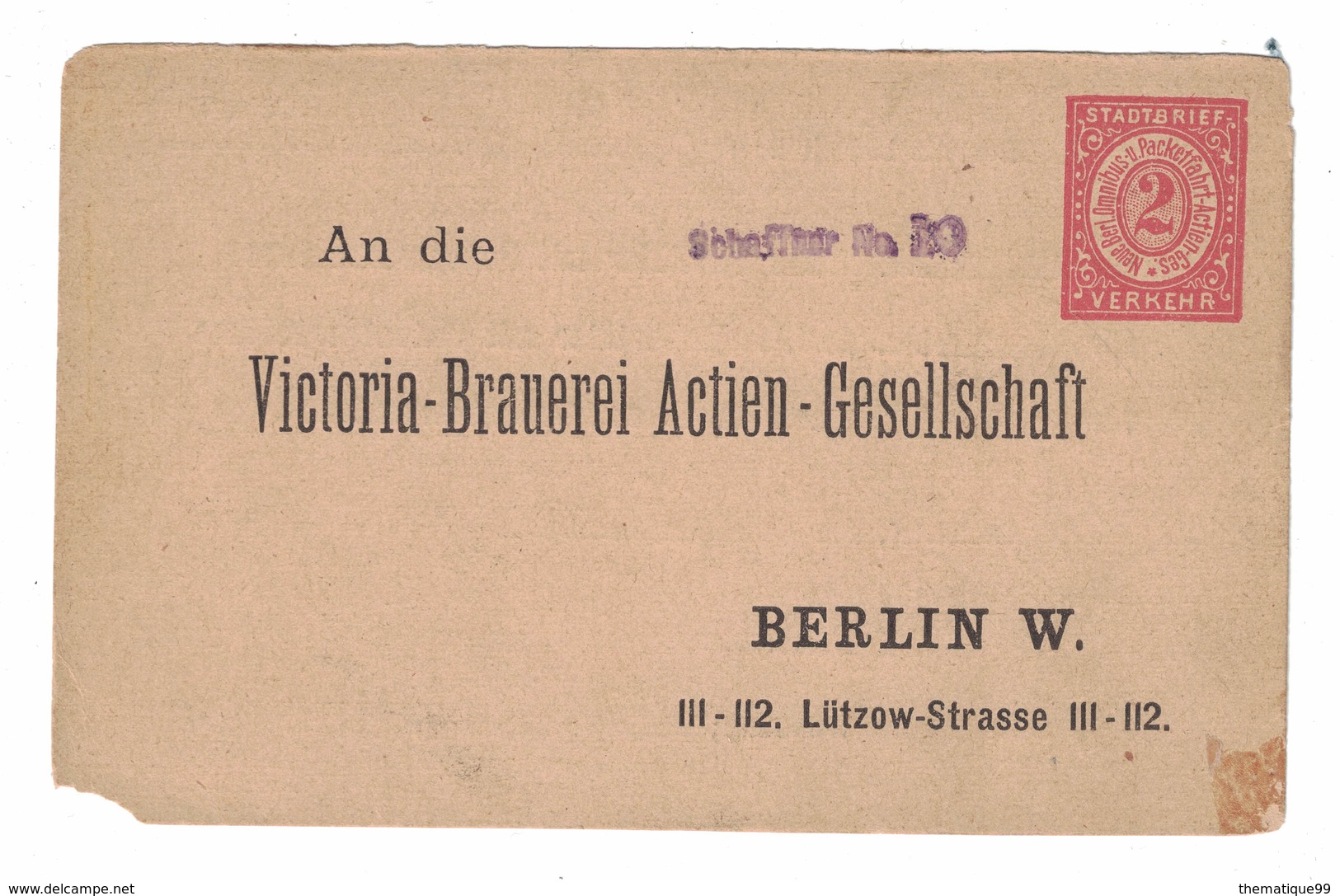 Entier De La Poste Locale Allemande De Berlin : Victoria Brauerei, Commande De Bière - Biere