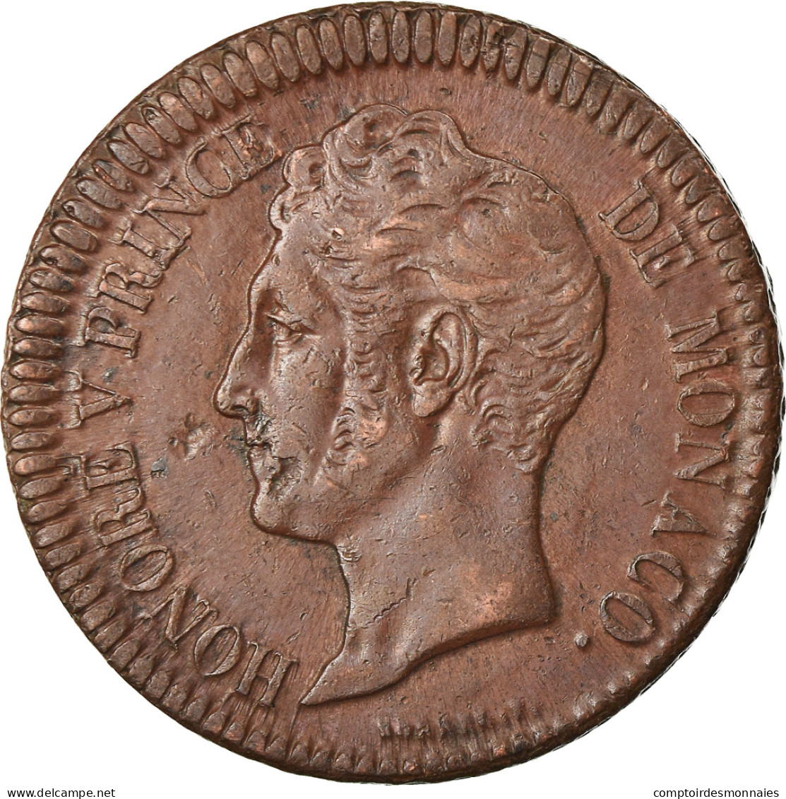 Monnaie, Monaco, Honore V, Decime, 1838, Monaco, TTB, Cuivre, Gadoury:105 - Charles III.