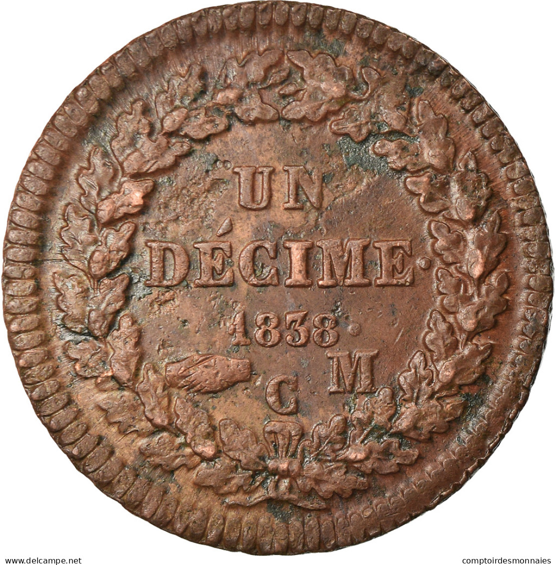 Monnaie, Monaco, Honore V, Decime, 1838, Monaco, TTB, Cuivre, Gadoury:105 - 1819-1922 Onorato V, Carlo III, Alberto I