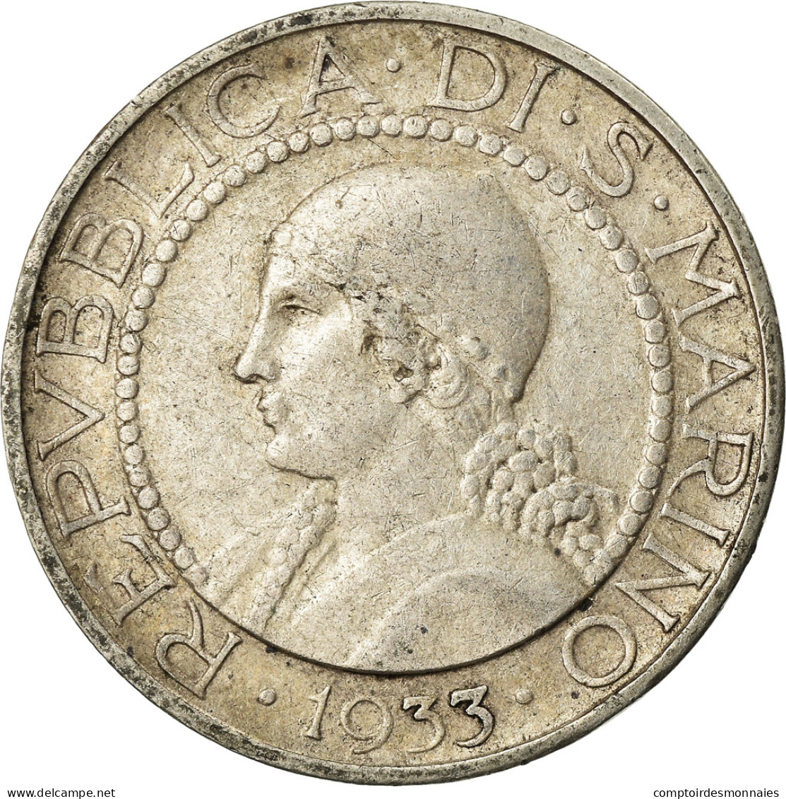 Monnaie, San Marino, 5 Lire, 1933, Rome, TB+, Argent, KM:9 - San Marino