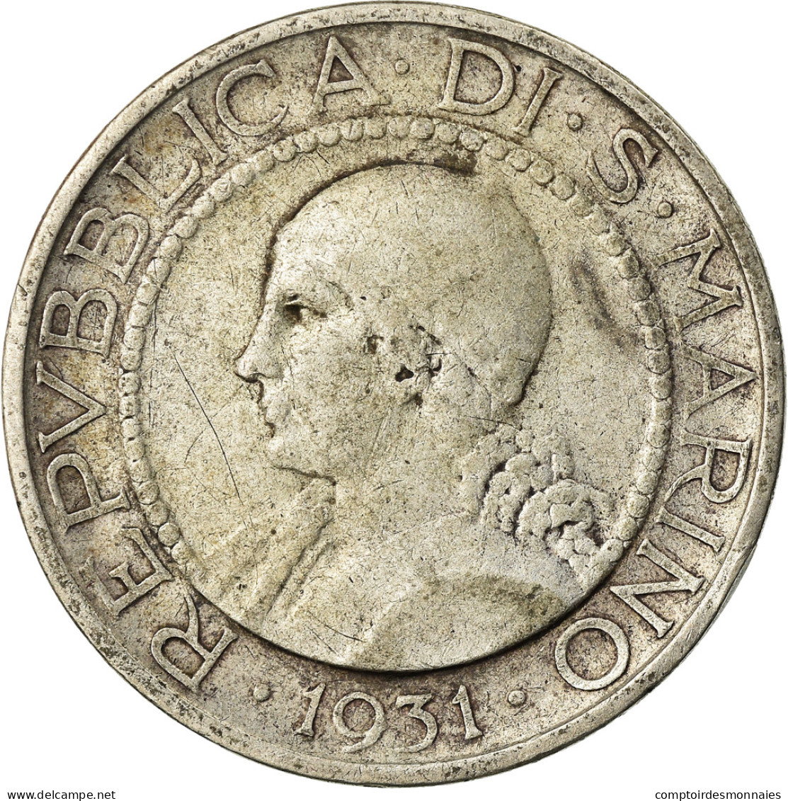 Monnaie, San Marino, 5 Lire, 1931, Rome, TB+, Argent, KM:9 - San Marino