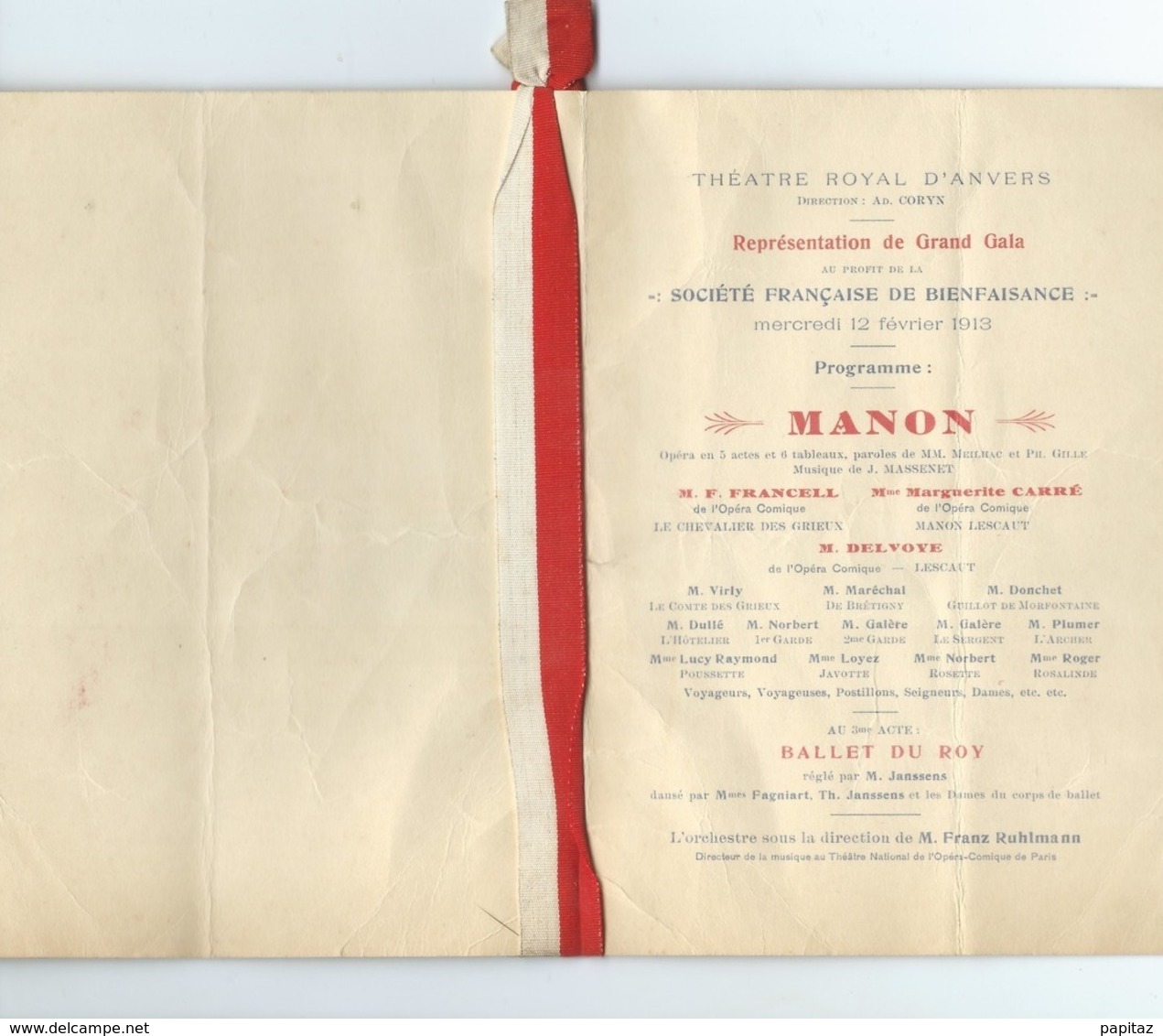 Programme  Théâtre Royal D'Anvers 1913 - Programmes