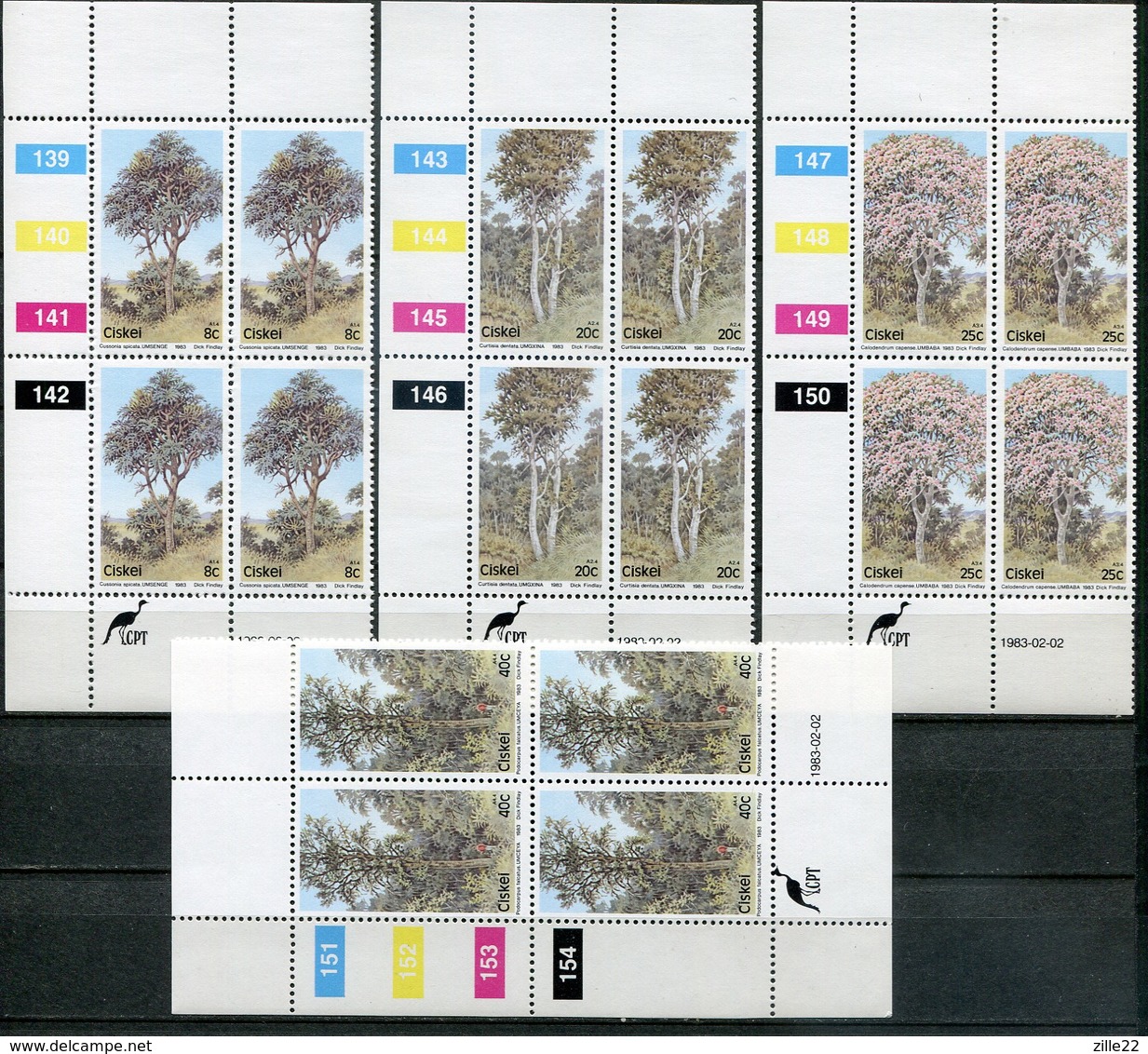 Ciskei Mi# 34-7 Zylinderblöcke Postfrisch/MNH Controls - Flora Trees - Ciskei