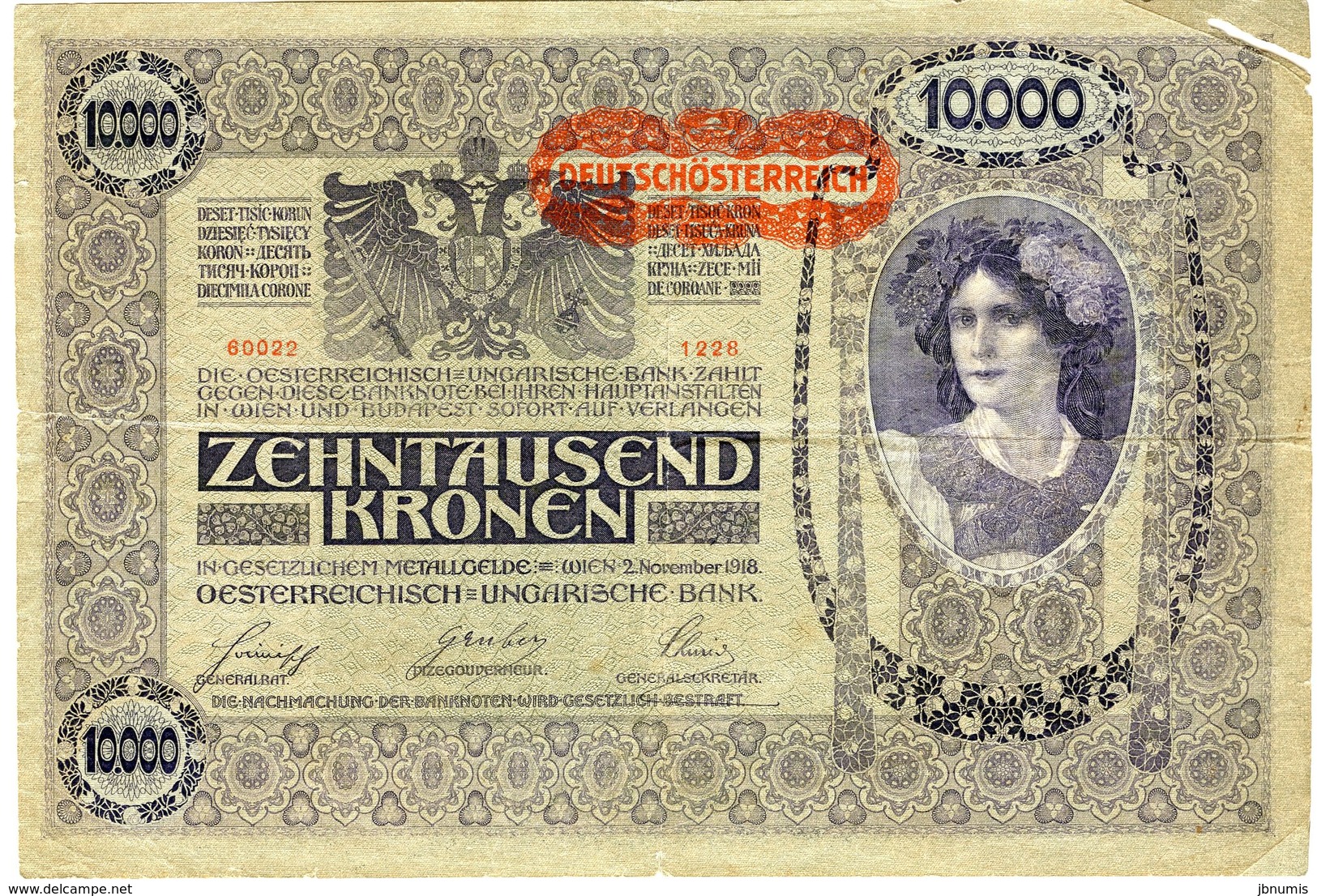 Autriche Austria 10000 Kronen 2 November 1918 (1919) Surcharge Deutschösterreich P 66 - Oesterreich