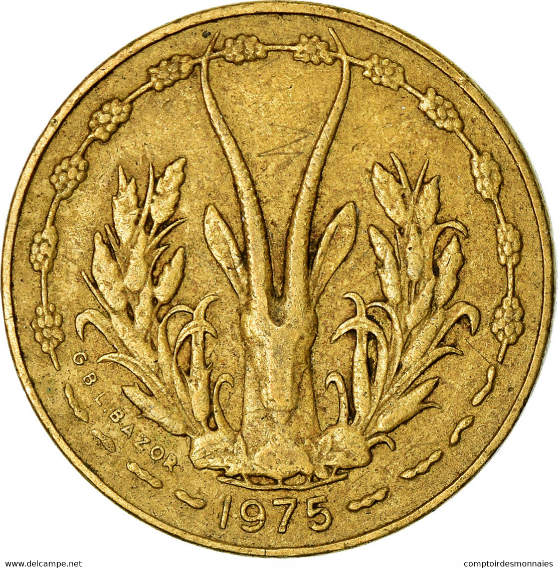 Monnaie, West African States, 5 Francs, 1975, TTB, Aluminum-Nickel-Bronze, KM:2a - Côte-d'Ivoire