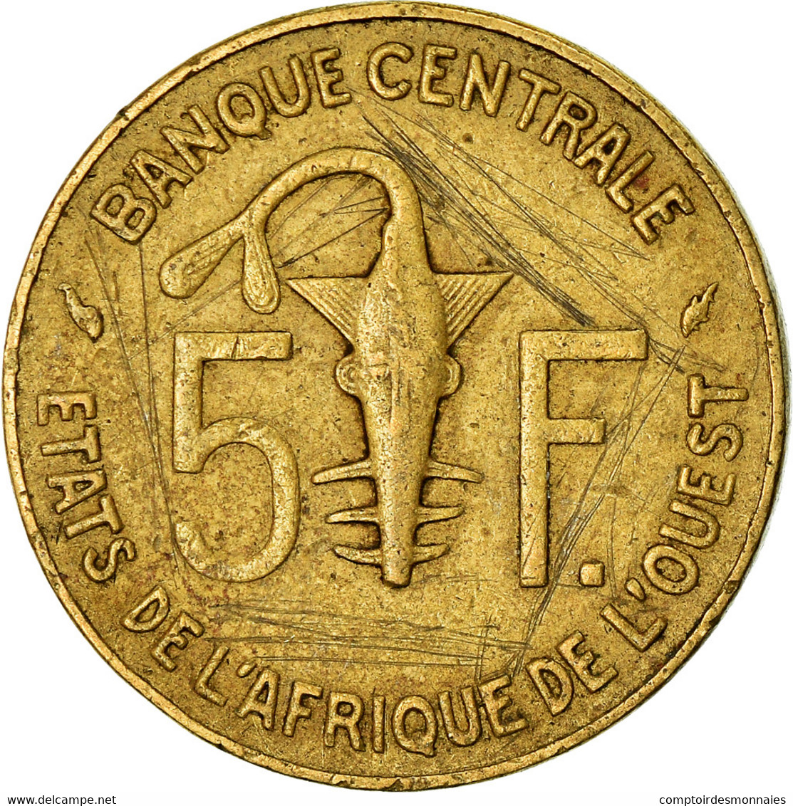 Monnaie, West African States, 5 Francs, 1975, TTB, Aluminum-Nickel-Bronze, KM:2a - Côte-d'Ivoire