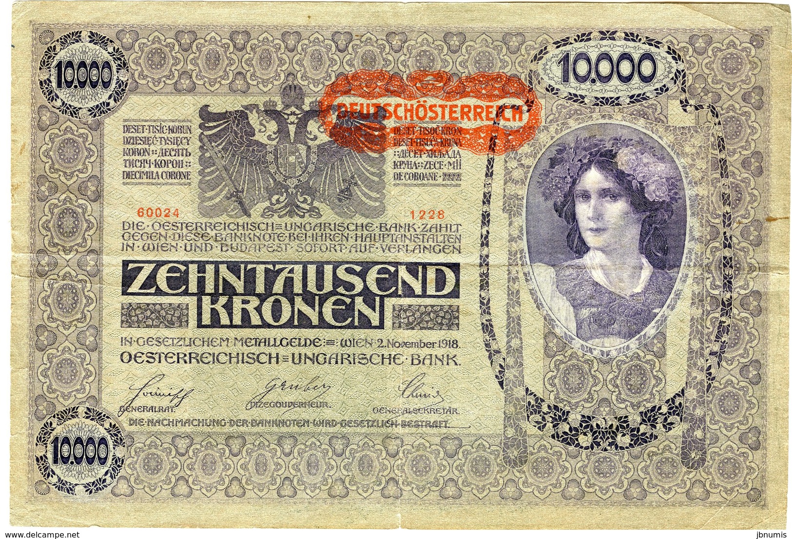 Autriche Austria 10000 Kronen 2 November 1918 (1919) Surcharge Deutschösterreich P 66 - Oostenrijk