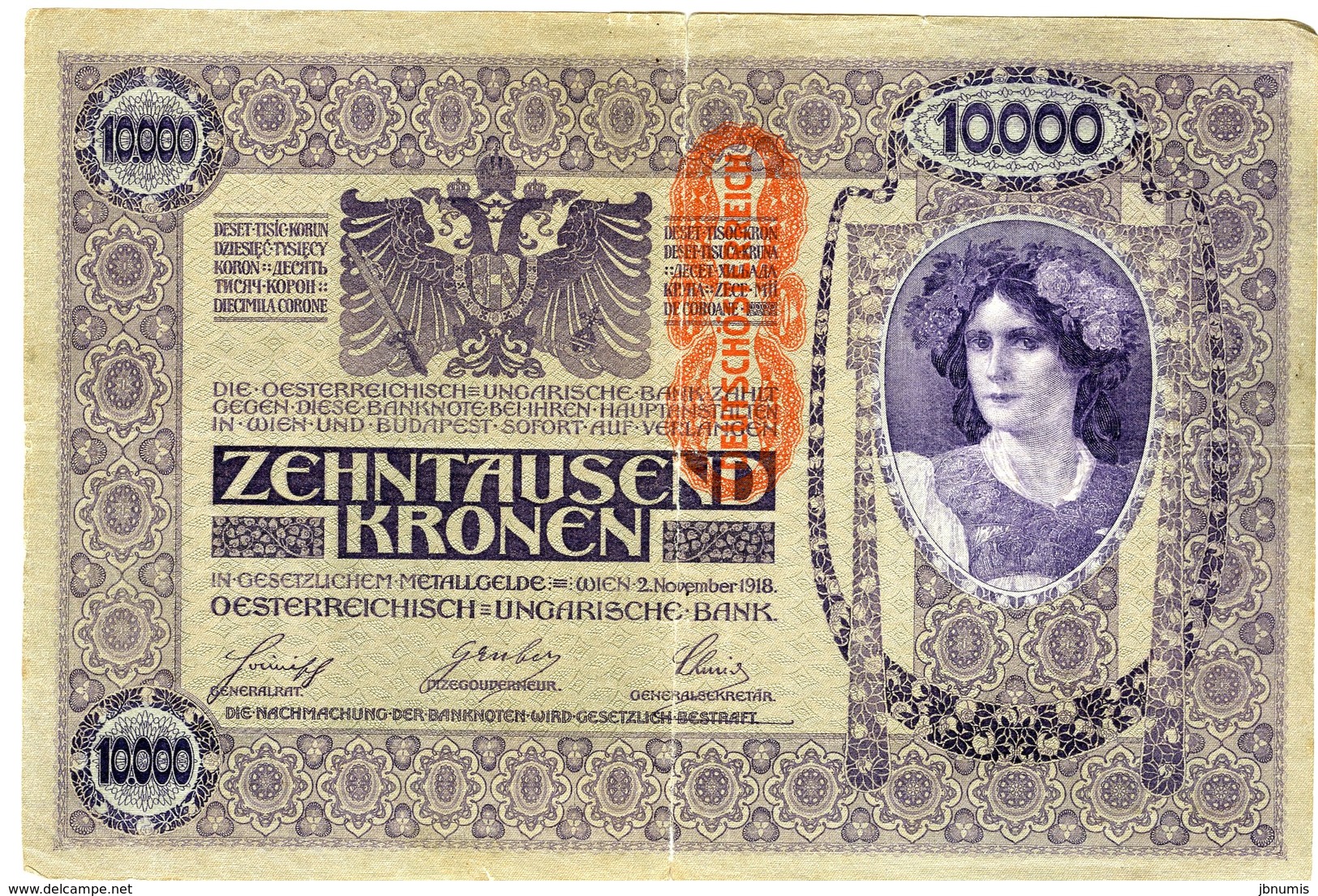 Autriche Austria 10000 Kronen 2 November 1918 (1919) Surcharge Deutschösterreich P 64 - Oesterreich