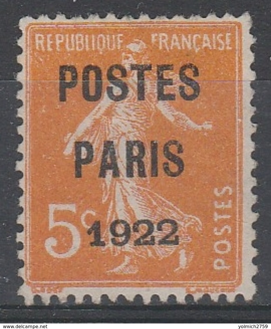 PREO 30 Sans Gomme - 5c PRANGE POSTE PARIS 1922 - 1893-1947