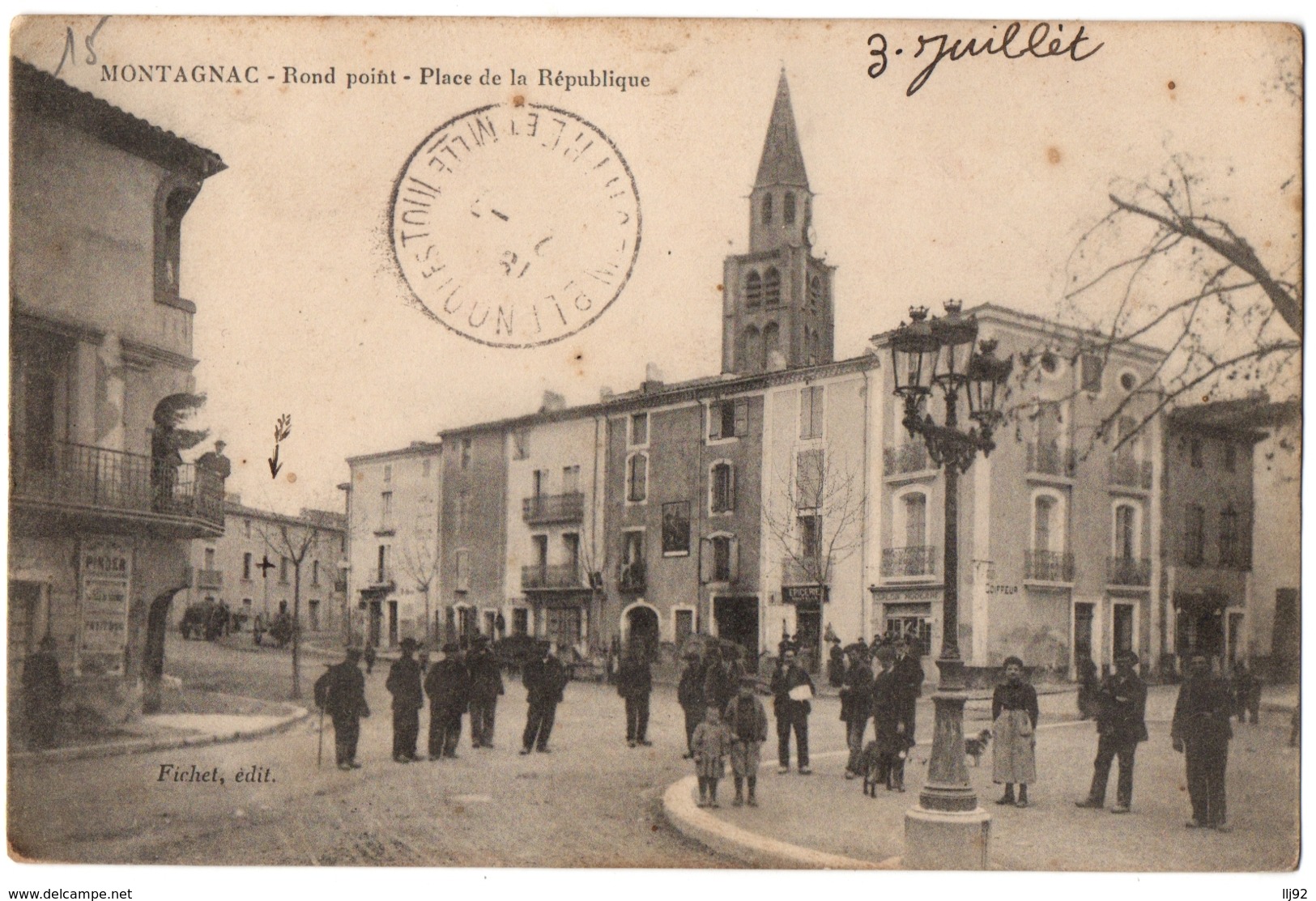 CPA 34 - MONTAGNAC (Hérault) - Rond Point. Place De La République - Ed. Fichet - Montagnac