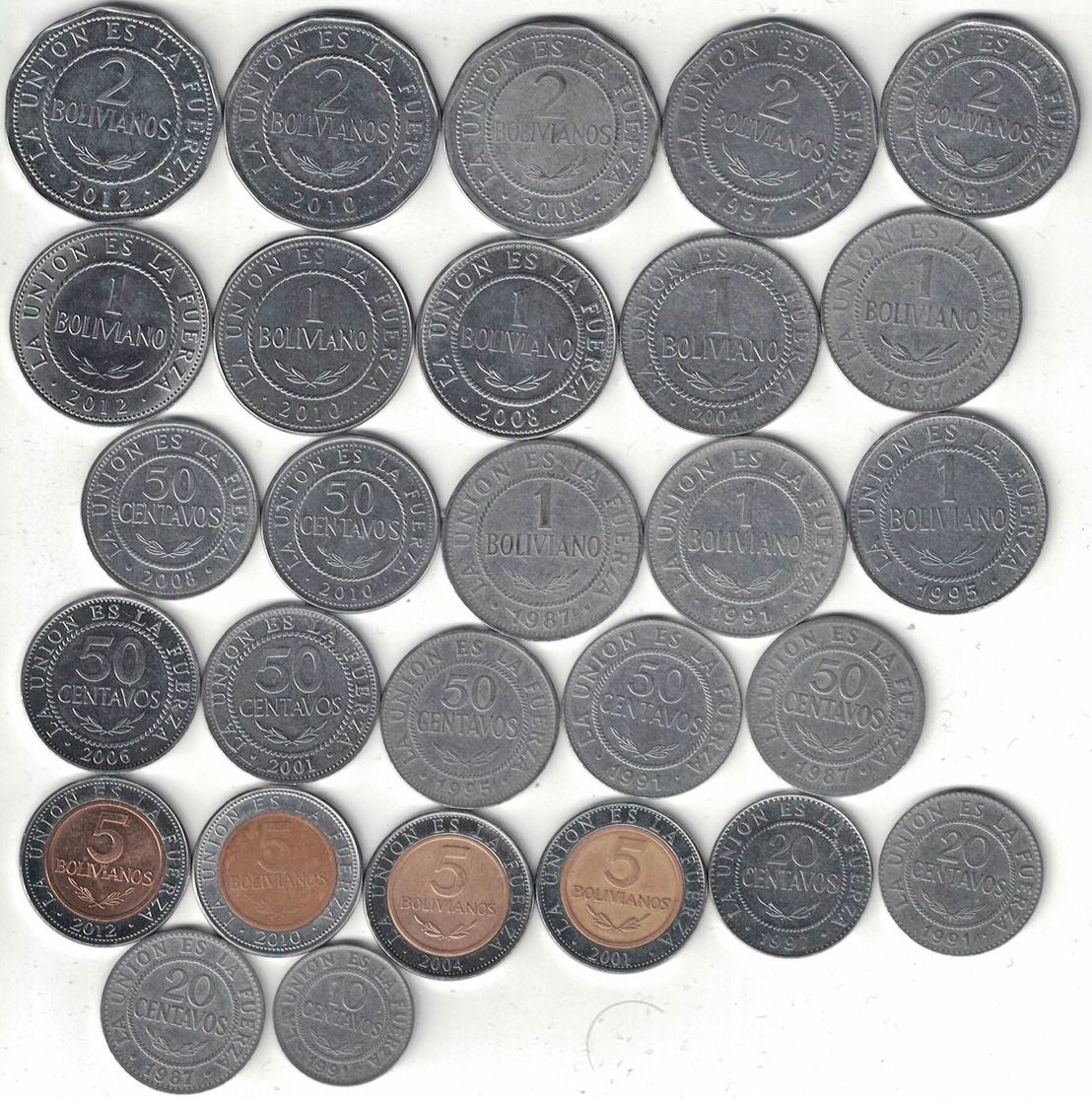 Bolivia Collection Of 28 Coins 1987-2012 All Listed & Different - Bolivia