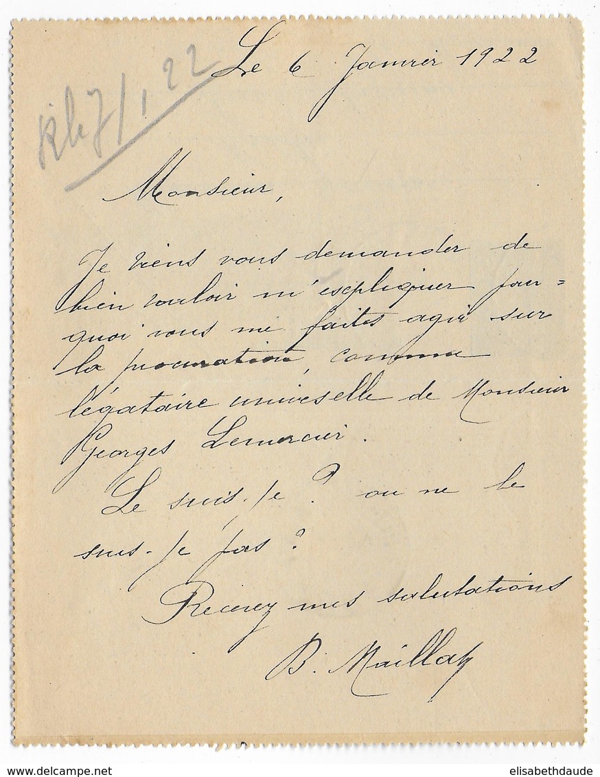 1922 - TYPE SEMEUSE - CARTE-LETTRE ENTIER RECOMMANDEE Avec AR ! De PARIS => SAINTE SUZANNE (MAYENNE) - Letter Cards