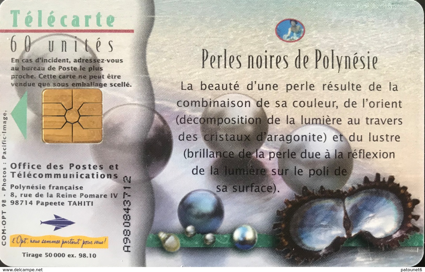 POLYNESIE FRANCAISE  -  PhoneCard  -  Perles Noires/Nacré  -  60 Unité  -  PF 79 - Polynésie Française