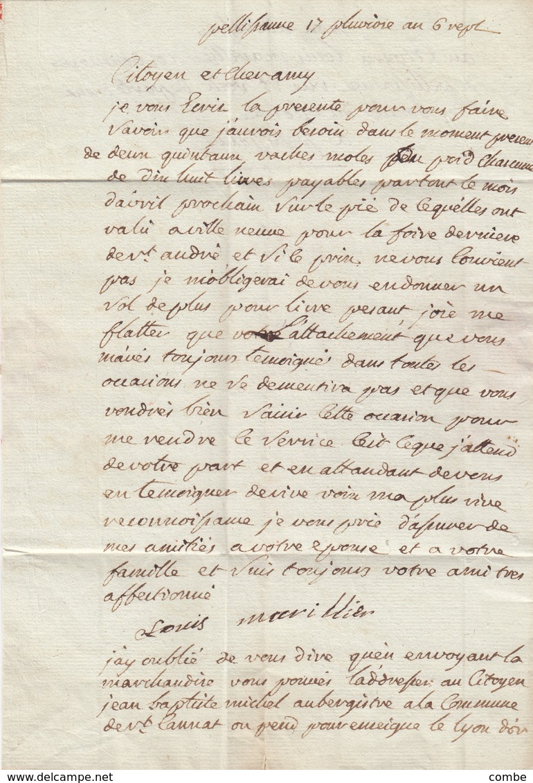 LETTRE. 17 PLUVIOSE AN 6. DE PELLISSANE  OUCHES-DU-RHONE. MARQUE ROUGE 12/LAMBESC 28mm POUR ST HYPOLITE GARD - 1701-1800: Precursors XVIII