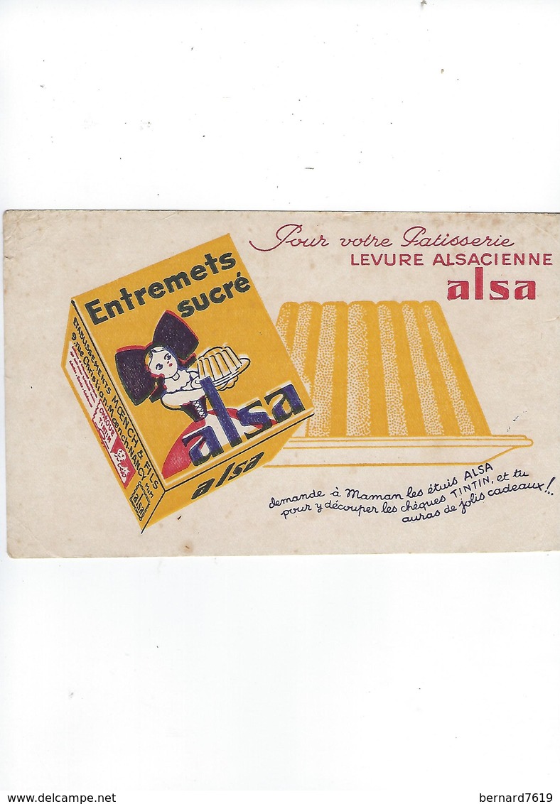 Buvard  Entremets Sucre   Alsa Levure Alsacienne - Alimentaire