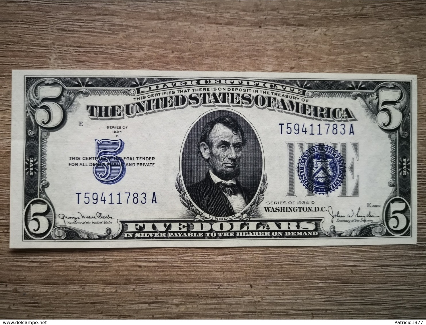 1934-D UNITED STATES SILVER CERTIFICATE $5 (( AUNC )) - Certificats D'Argent (1928-1957)