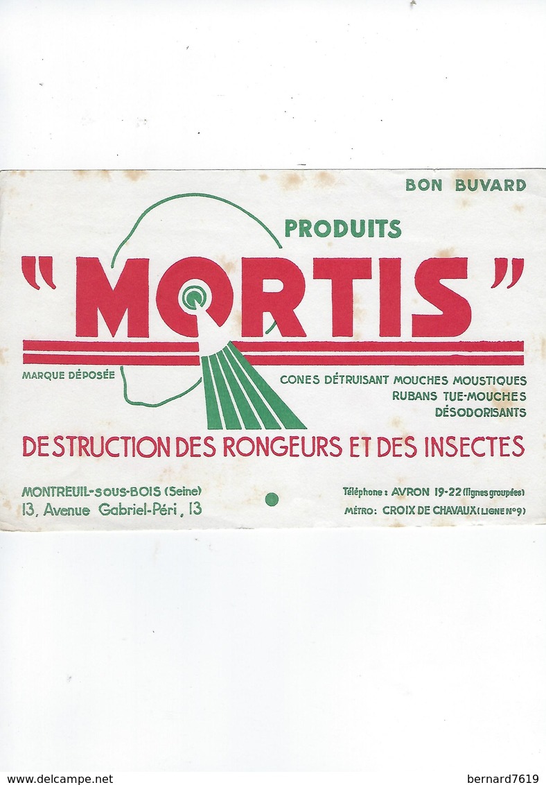 Buvard Produits Mortis   Destruction Des Rogeurset Insectes 93 Montreuil Sous Bois  13 Avenue Gabriel Peri - Produits Ménagers