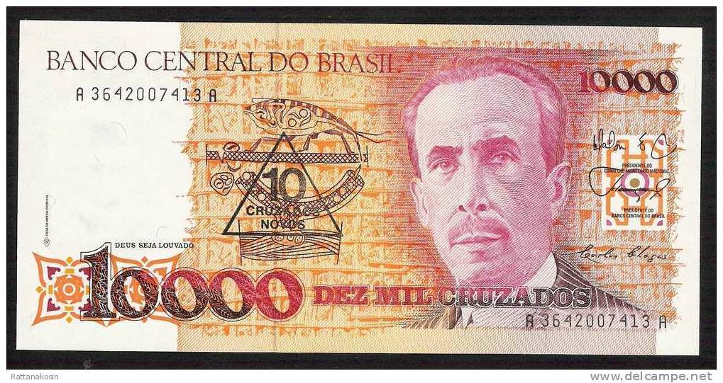 BRAZIL  P218a 10 CRUZADOS NOVOS / 10.000 CRUZADOS  #A3642    1989   UNC. - Brazil