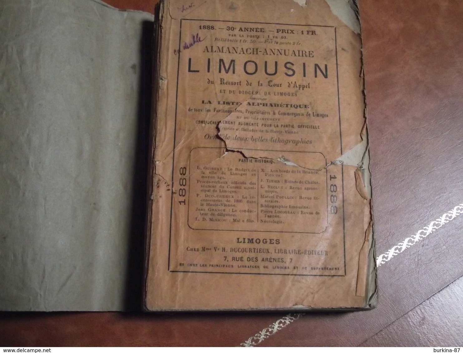 ALMANACH, Annuaire LIMOUSIN, 1888, Cour D'appel Et Diocèse De Limoges - Petit Format : ...-1900