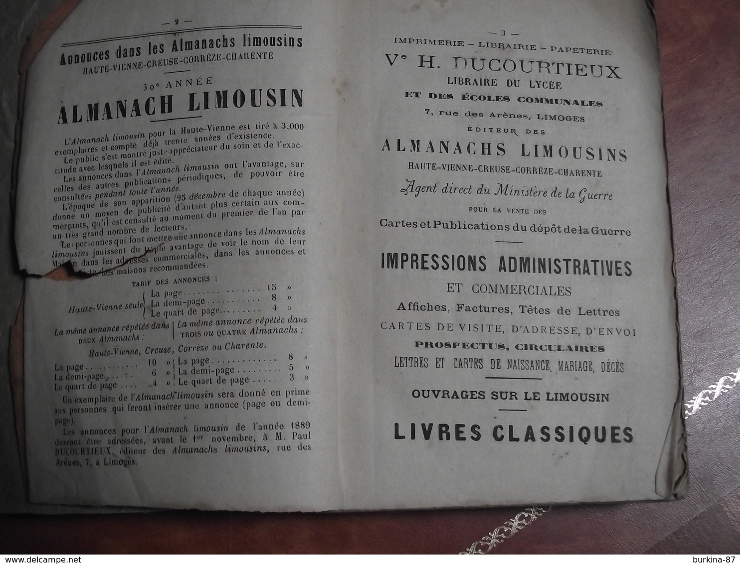 ALMANACH, Annuaire LIMOUSIN, 1888, Cour D'appel Et Diocèse De Limoges - Petit Format : ...-1900