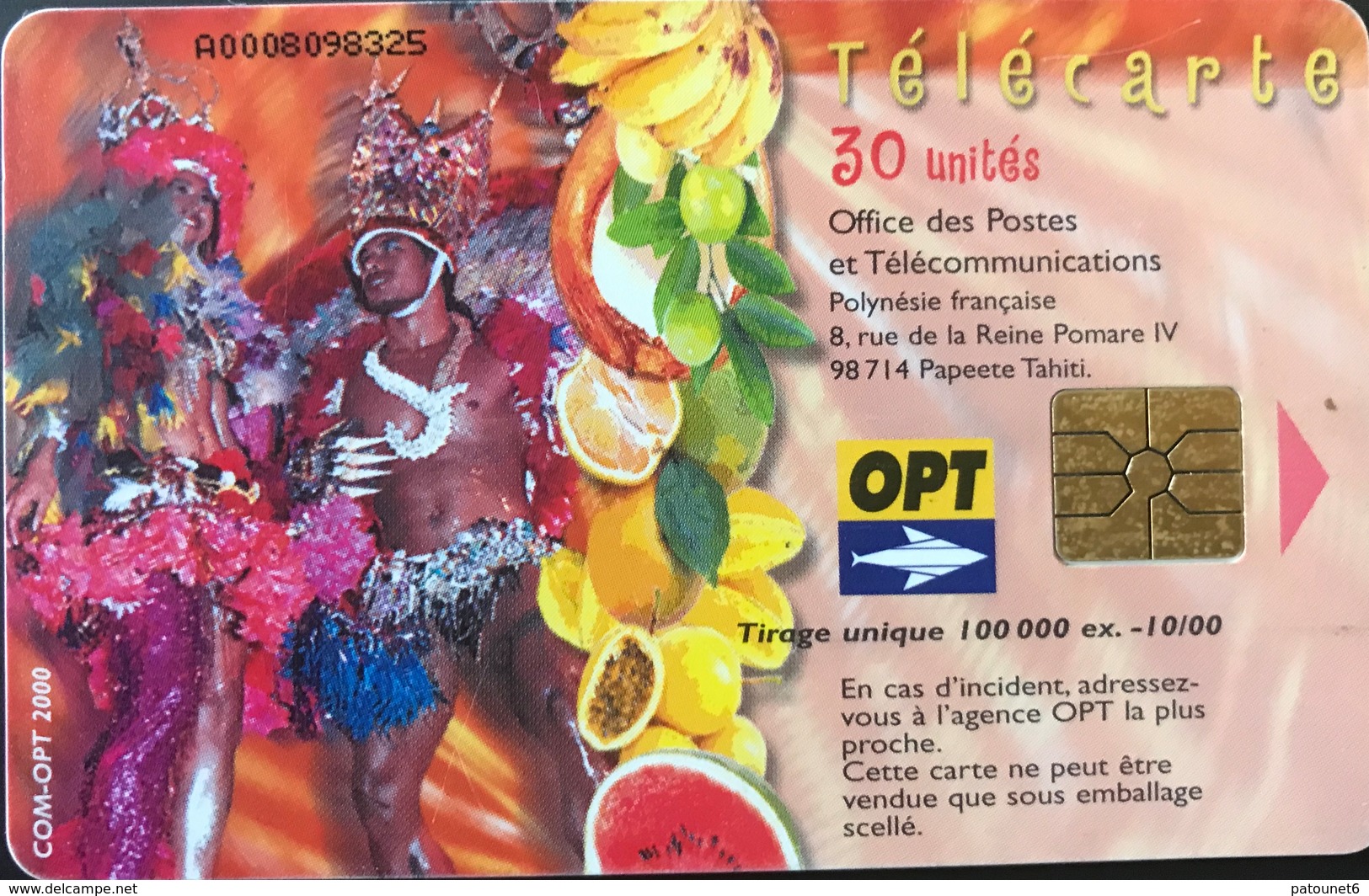 POLYNESIE FRANCAISE  -  PhoneCard  - Carnaval   -  30 Unités  - PF 104 - Polynésie Française