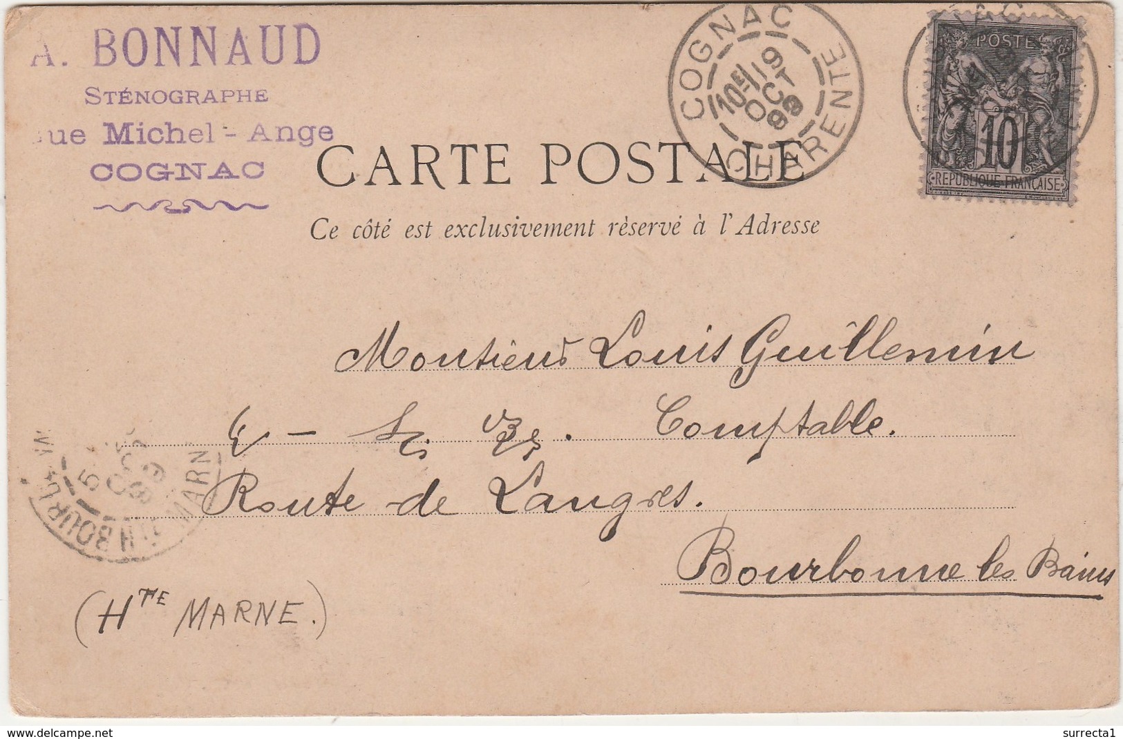 Carte Commerciale En Sténo 1899 / A. BONNAUD / Sténographe / 16 Cognac Charente / Sur CPA Eglise Saint-Léger Phototypie - Other & Unclassified