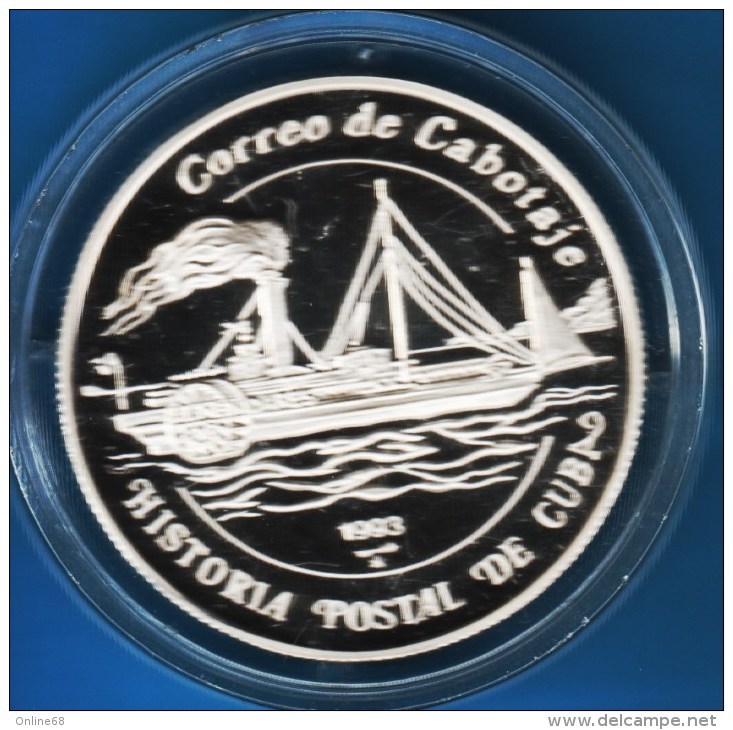 CUBA 5 PESOS 1993 HISTORIA POSTAL DE CUBA BATEAU ALMENDARES ARGENT Silver 0.999 KM# 524 - Cuba