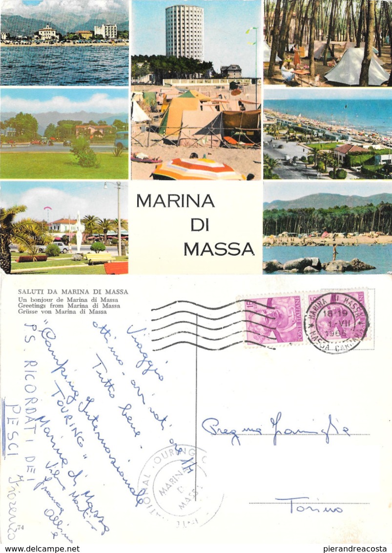 Saluti Da Marina Di Massa. Viaggiata 1966. International Touring Camping - Altri & Non Classificati