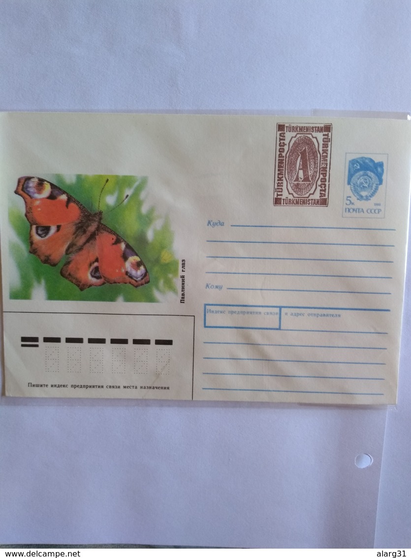 Turkmenistan1992 Two Different Prints  Of Postal Stationery Butterfly A Overprint In Diff Brown Shades - Turkménistan