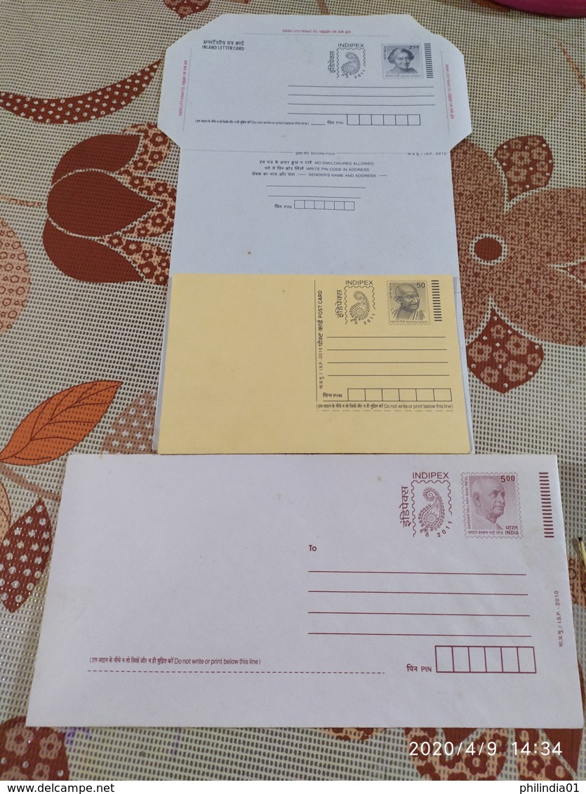 India 2010 Mahatma Gandhi Patel Indira Gandhi 3 Diff INDIPEX Postal Stationery MINT # 10941 - Inland Letter Cards