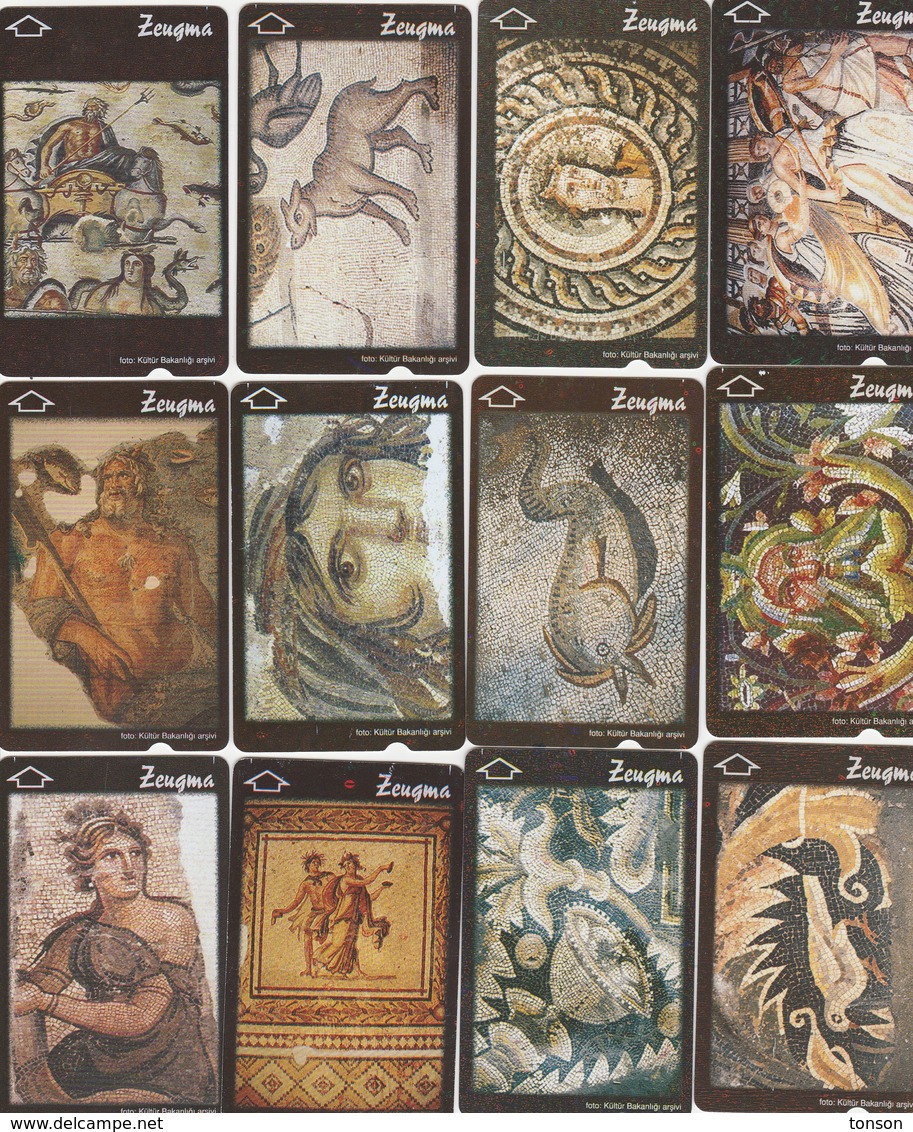 Turkey, TR-TT-N-0389 - 0400, Set Of 12 Cards, Mosaics Of Zeugma Historical City, 2 Scans,  NB ; Nr 400 Has A Bend - Turquie