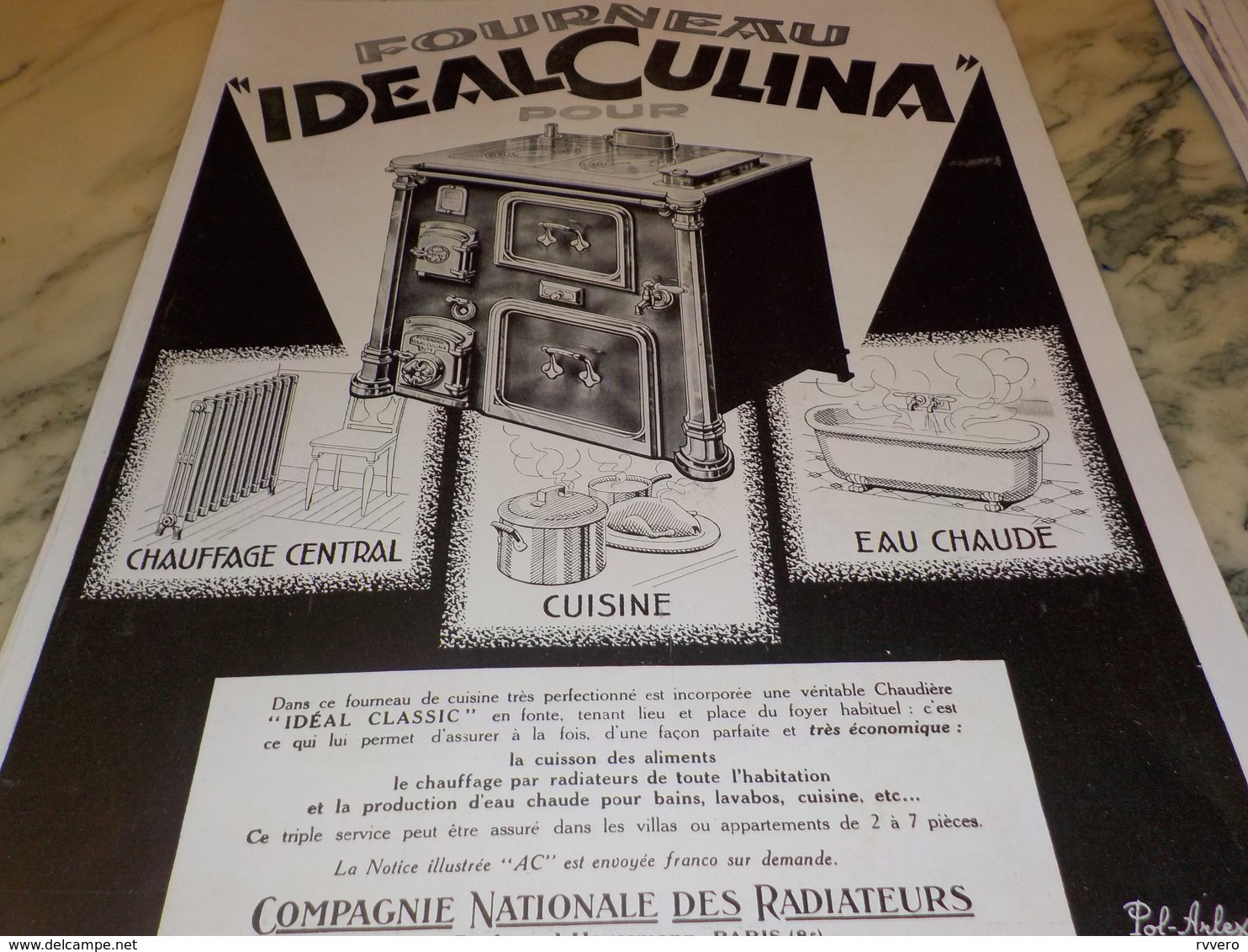 ANCIENNE PUBLICITE FOURNEAU  IDEAL CULINA 1928 - Otros & Sin Clasificación