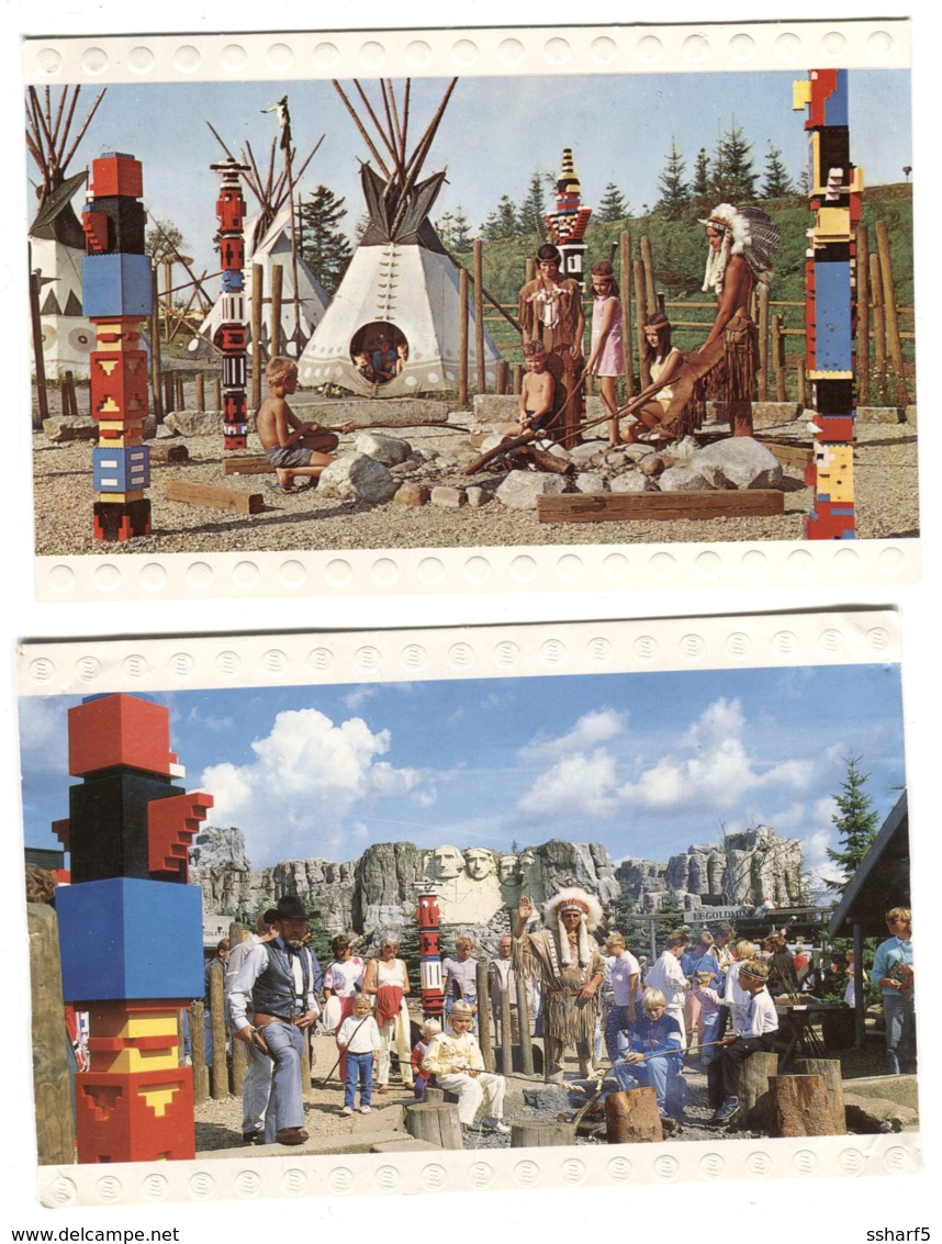 LEGO 2 Postcards 1970 Legoredo Heads Of Presidents + Red Indian Village Legioland - Danimarca