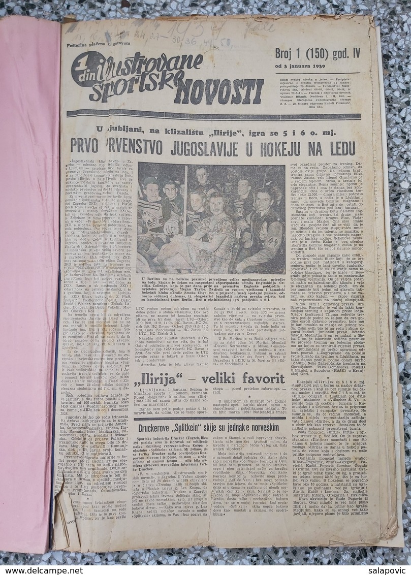 ILUSTROVANE SPORTSKE NOVOSTI 1939 UVEZANO 48 BROJEVA KINGDOM OF YUGOSLAVIA, BANDED 48 NUMBER  Rrare - Libros