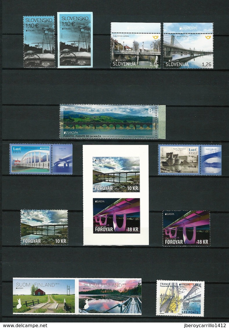 EUROPA 2018- "PUENTES -BRIDGES -BRÜCKEN -PONTS".- COLLECTION SPÈCIALE TRÈS COMPLETE 132 TIMBRES + 32 FEUILLETS