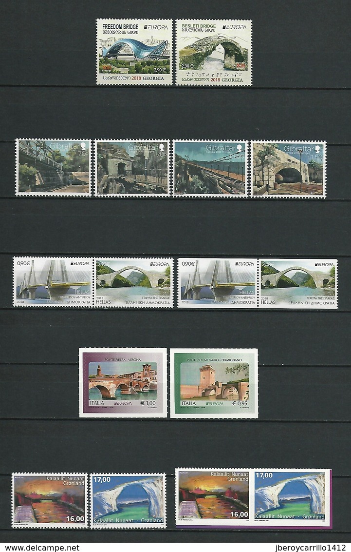 EUROPA 2018- "PUENTES -BRIDGES -BRÜCKEN -PONTS".- COLLECTION SPÈCIALE TRÈS COMPLETE 132 TIMBRES + 32 FEUILLETS