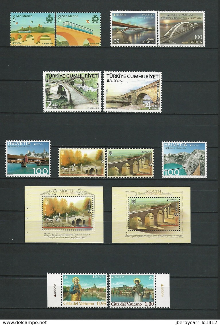 EUROPA 2018- "PUENTES -BRIDGES -BRÜCKEN -PONTS".- COLLECTION SPÈCIALE TRÈS COMPLETE 132 TIMBRES + 32 FEUILLETS