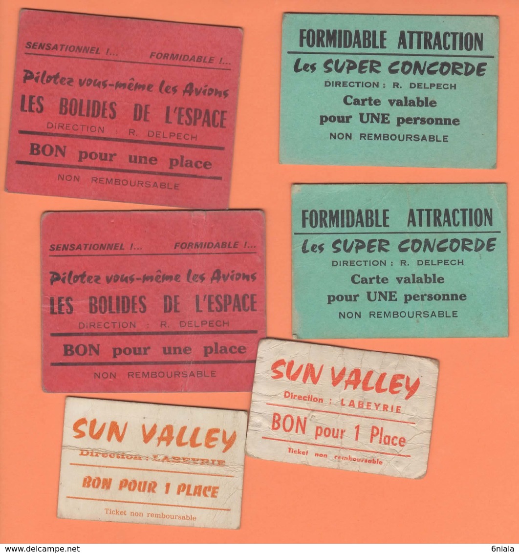 861 TICKETS FÊTE FORAINE BOLIDES DE L ESPACE AVIONS   LE SUPER CONCORDE SUN VALLEY ATTRACTION  DELPECH  LABEYRIE - Tickets D'entrée