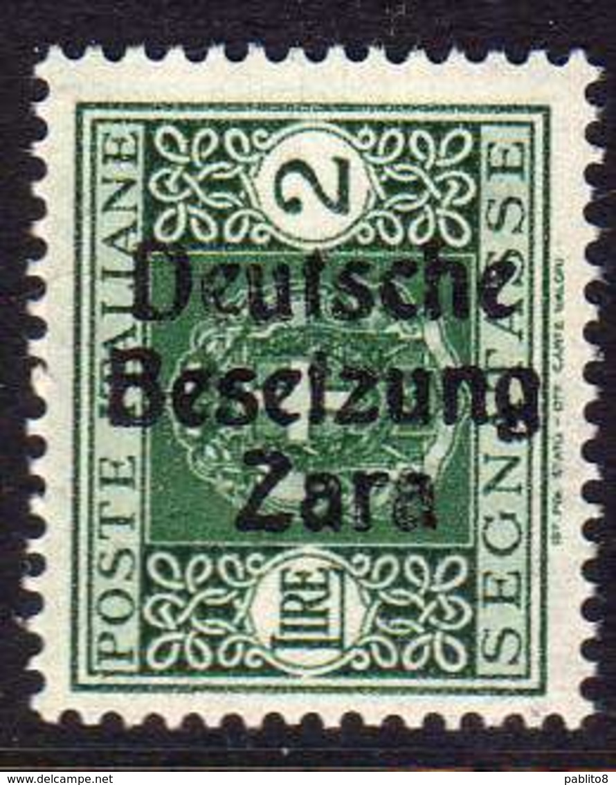 GERMAN ZARA OCCUPAZIONE TEDESCA 1943 SEGNATASSE TAXES TASSE POSTAGE DUE LIRE 2 MNH FIRMATO SIGNED - Occup. Tedesca: Zara