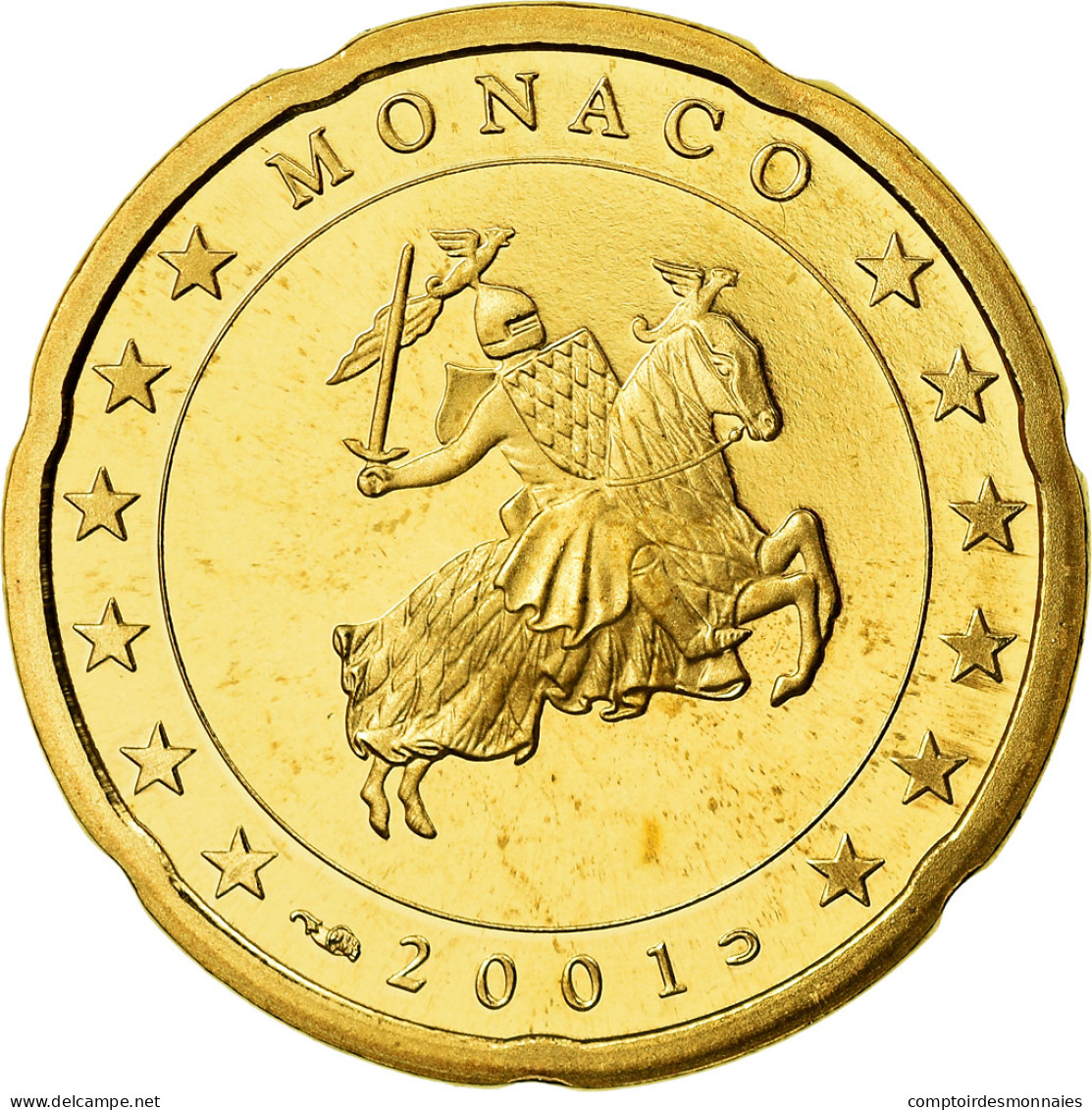Monaco, 20 Euro Cent, Prince Rainier III, 2001, Proof, FDC, Laiton, KM:171 - Monaco