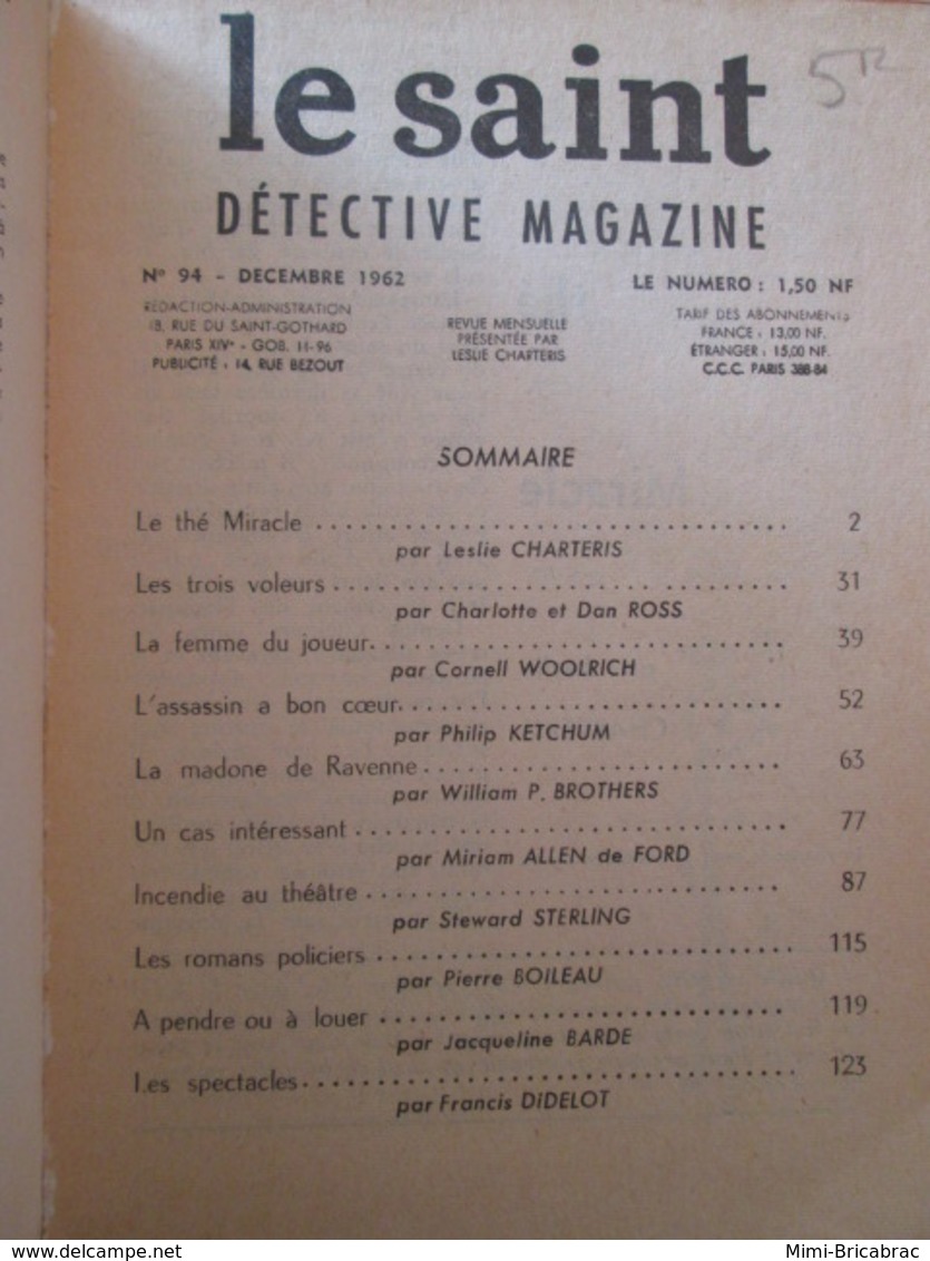 POL2013/4 ARTHEME FAYARD / REVUE LE SAINT DETECTIVE MAGAZINE N° 94 De 1962 - Arthème Fayard - Le Saint