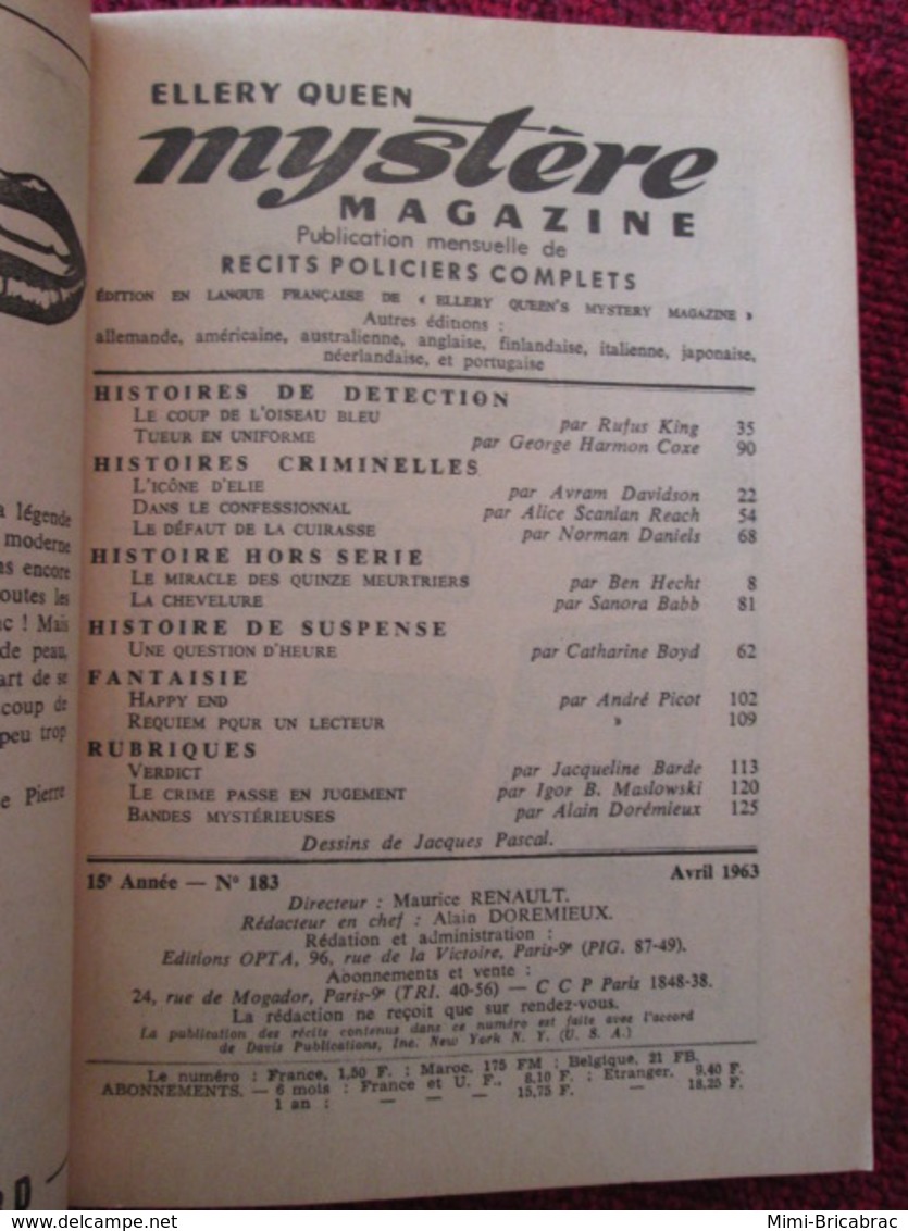 POL2013/4 OPTA / ELLERY QUEEN  DETECTIVE MAGAZINE N° 183 De 1963 - Opta - Ellery Queen Magazine